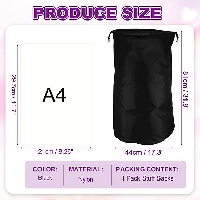 17.3 x 31.9" 1Pc Stuff Sack, Ditty Bags Storage Sacks Drawstring Dry Stuff Bag Gear Black