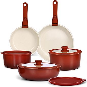 Ceramic Nonstick Cookware Set, Detachable Handle, Induction Compatible