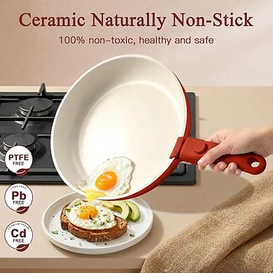 Ceramic Nonstick Cookware Set, Detachable Handle, Induction Compatible