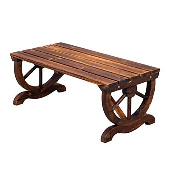 2 Seat Wooden Patio Bench with Wagon Wheel Sides, Garden Bench for Backyard, Lawn or Porch