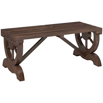 2 Seat Wooden Patio Bench with Wagon Wheel Sides, Garden Bench for Backyard, Lawn or Porch