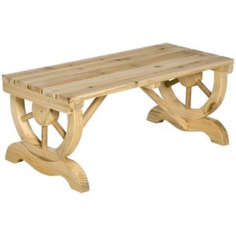2 Seat Wooden Patio Bench with Wagon Wheel Sides, Garden Bench for Backyard, Lawn or Porch