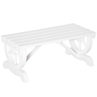 2 Seat Wooden Patio Bench with Wagon Wheel Sides, Garden Bench for Backyard, Lawn or Porch