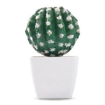 Artificial Cactus Plant in White Pot Faux Succulent for Home Decor Indoor Small Fake Desert Plant