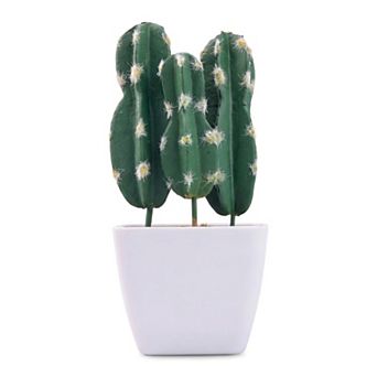 Artificial Cactus Plant in White Pot Faux Succulent for Home Decor Indoor Small Fake Desert Plant