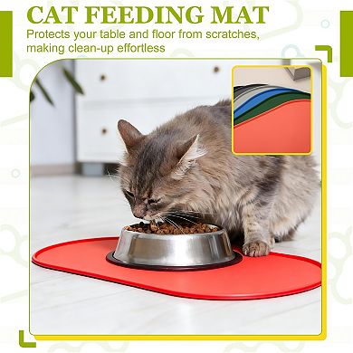 1Pc Cat Food Mat, Pet Feeding Mat Non-Slip Oval Waterproof