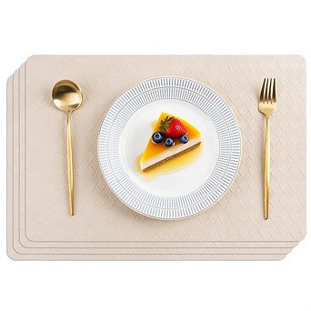 MOEPLSY Indoor/Outdoor Washable Geometric Vinyl Faux Leather Table Dining Placemats, Set of 4