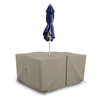Covers&All Square Table & Chair Cover with Umbrella Hole, Waterproof UV & Weather Resistant