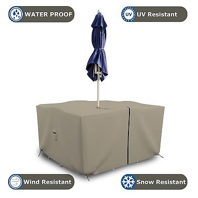 Covers&All Square Table & Chair Cover with Umbrella Hole, Waterproof UV & Weather Resistant