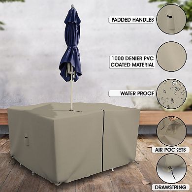 Covers&All Square Table & Chair Cover with Umbrella Hole, Waterproof UV & Weather Resistant