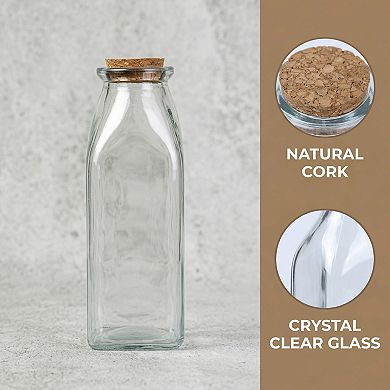 2pcs Decorative Glass Jars with Cork Stoppers Clear Bottles 2.2"L x 2.2"W x 6.3"H