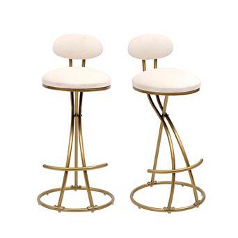 Set of 2 Velvet Counter Height Bar Stools with Footrest Metal Frame Chairs