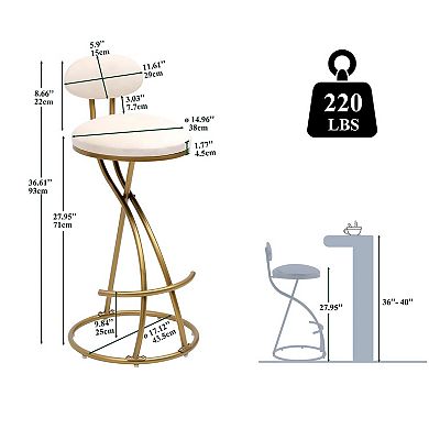 Set of 2 Velvet Counter Height Bar Stools with Footrest Metal Frame Chairs