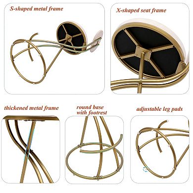 Set of 2 Velvet Counter Height Bar Stools with Footrest Metal Frame Chairs