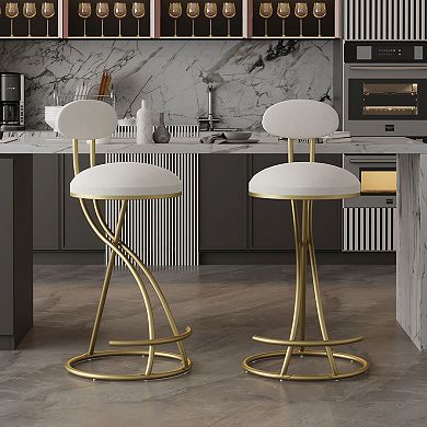Set of 2 Velvet Counter Height Bar Stools with Footrest Metal Frame Chairs