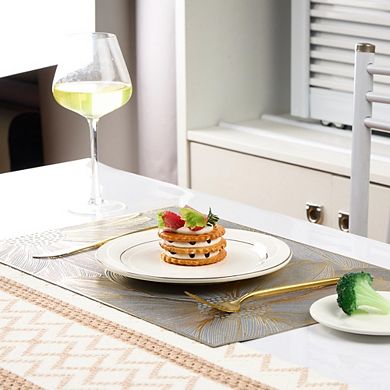 MOEPLSYGold Floral Pressed Vinyl Placemats 6-Piece, Non-Slip Heat Resistant Rectangular Table Mats