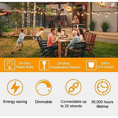 Outdoor LED String Lights, Waterproof Shatterproof Connectable ST38 Patio Lights
