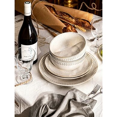 MOEPLSY12-Piece Reactive Glaze Dinnerware Set,Stoneware Plates and Bowls, Microwave & Dishwasher