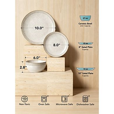 MOEPLSY12-Piece Reactive Glaze Dinnerware Set,Stoneware Plates and Bowls, Microwave & Dishwasher