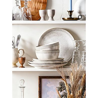 MOEPLSY12-Piece Reactive Glaze Dinnerware Set,Stoneware Plates and Bowls, Microwave & Dishwasher