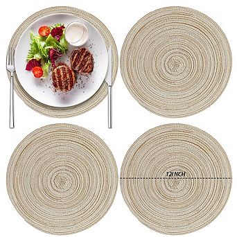 MOEPLSY 12 Inch Braided Placemats, Set of 4 Heat Resistant Washable Cotton Polyester Table Mats