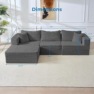 Mjkone Convertible Reversible L-Shaped Modular Sectional Sofa with Oversized Seating