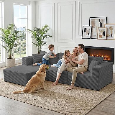 Mjkone Convertible Reversible L-Shaped Modular Sectional Sofa with Oversized Seating