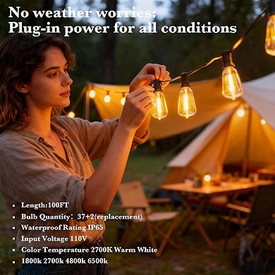 Outdoor LED String Lights, Waterproof Connectable Shatterproof Patio Bulb Lights