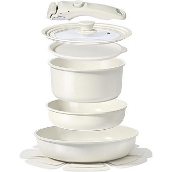 Ceramic Nonstick Cookware Set 8 pc Non-Toxic, Detachable Handle, Induction Safe
