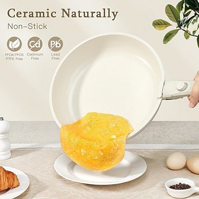 Ceramic Nonstick Cookware Set 8-Pc, Non-Toxic, Detachable Handle, Induction Safe
