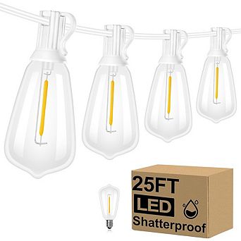 Outdoor LED String Lights, Waterproof Shatterproof Connectable ST38 Patio Lights, E12 Base