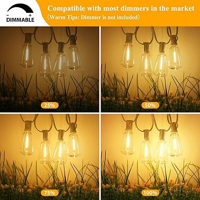 Outdoor LED String Lights, Waterproof Shatterproof Connectable ST38 Patio Lights, E12 Base
