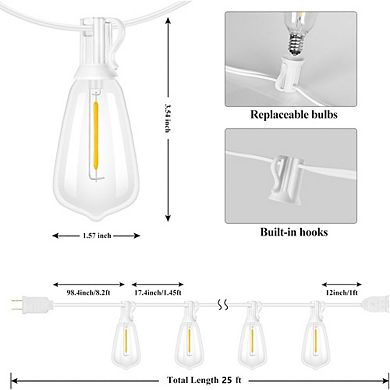 Outdoor LED String Lights, Waterproof Shatterproof Connectable ST38 Patio Lights, E12 Base
