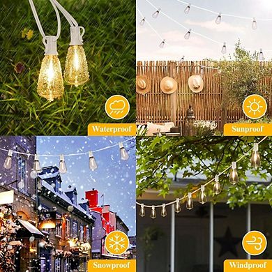 Outdoor LED String Lights, Waterproof Shatterproof Connectable ST38 Patio Lights, E12 Base