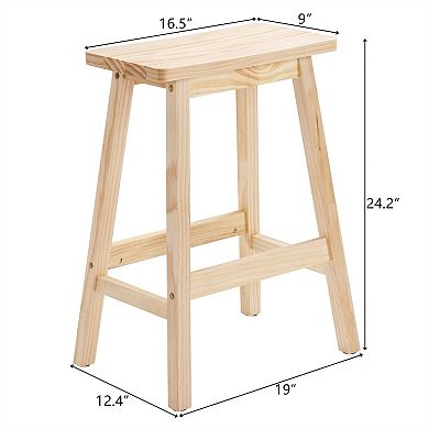 Set of 2 Pine Wood Counter Stools with Footrest Compact Saddle Design