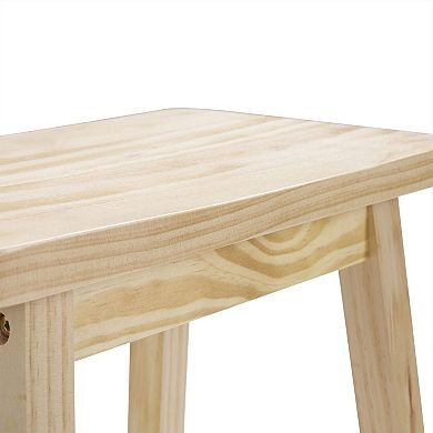 Set of 2 Pine Wood Counter Stools with Footrest Compact Saddle Design