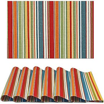 Cotton Placemats Set of 6 Multi Stripe Washable Durable Table Linens
