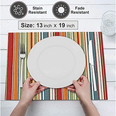 Cotton Placemats Set of 6 Multi Stripe Washable Durable Table Linens