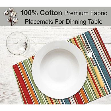 Cotton Placemats Set of 6 Multi Stripe Washable Durable Table Linens