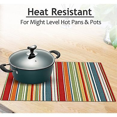 Cotton Placemats Set of 6 Multi Stripe Washable Durable Table Linens