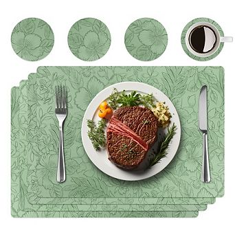 MOEPLSY Faux Leather Placemats & Coasters Set, Non-Slip Heat Resistant Washable Table Mats