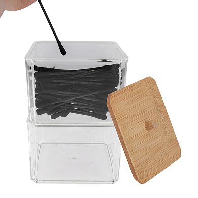 5.43"x3.66" Square Cotton Swab Holder for Bathroom 1Pc Double Layer Clear No Size