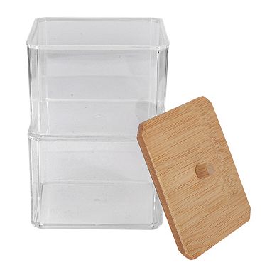 5.43"x3.66" Square Cotton Swab Holder for Bathroom 1Pc Double Layer Clear No Size