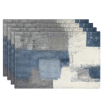 MOEPLSY Premium Farmhouse Placemats Set of 4, Vintage Blue & Grey Abstract Table Mats, 12" x 18"