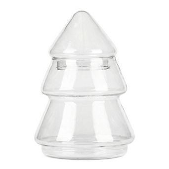 Christmas Tree Glass Cookie Jar with Lid Decorative Holiday Food Storage 3.9"Lx3.9"Wx7.1"H