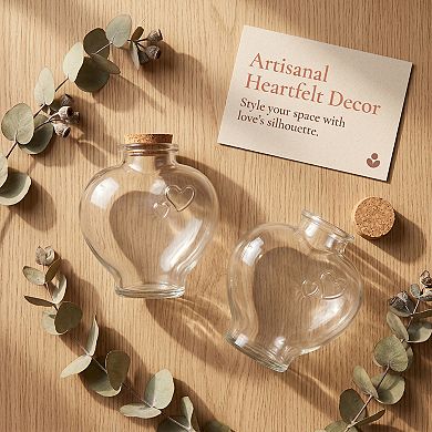 2pcs Large Heart Shaped Glass Jars with Cork Stoppers Clear Bottles 4.4"Lx4.4"Wx4.7"H