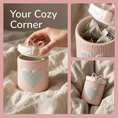 Embossed Ceramic Kitchen Canister with Airtight Lid 11.8oz Flour Sugar Container