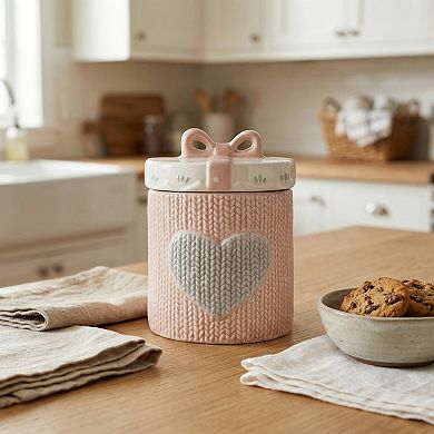 Embossed Ceramic Kitchen Canister with Airtight Lid 11.8oz Flour Sugar Container
