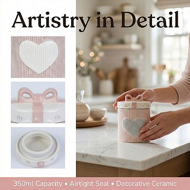Embossed Ceramic Kitchen Canister with Airtight Lid 11.8oz Flour Sugar Container