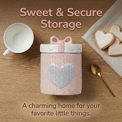 Embossed Ceramic Kitchen Canister with Airtight Lid 11.8oz Flour Sugar Container
